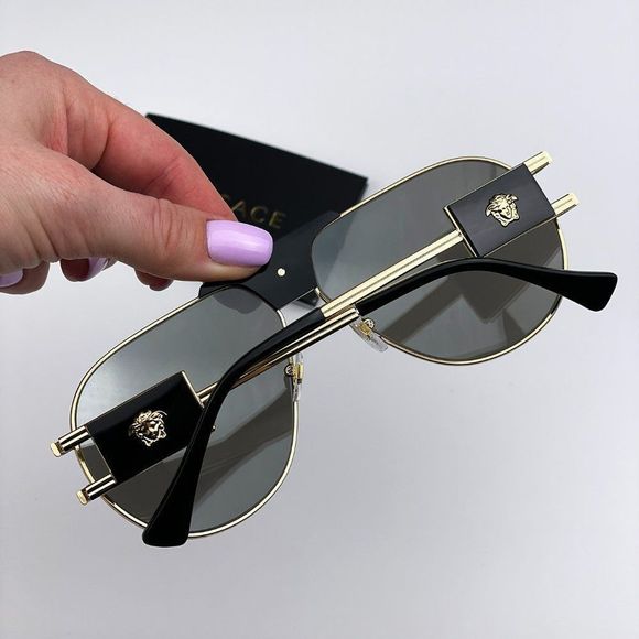 Versace VE2252 10026G Sunglasses Gold Mirror Grey Metal Pilot Men - Picture 2 of 9